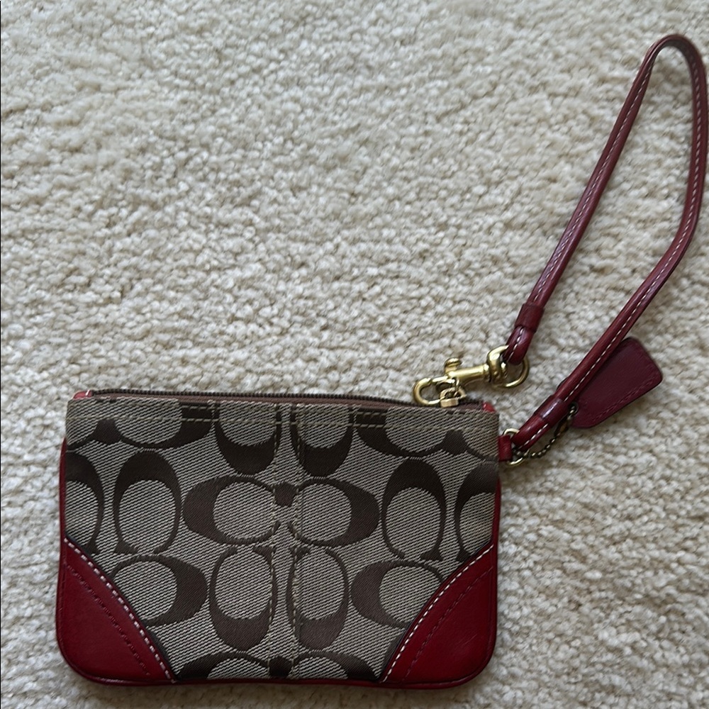 Coach Brown and Red Wristlet